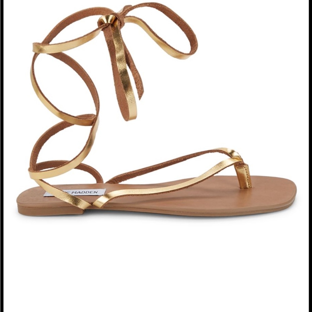 Steve Madden Kanal Tie Up Leather Flat Sandals Gold